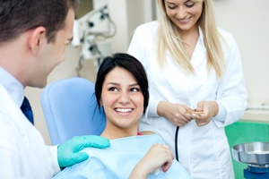 a woman receiving dental care